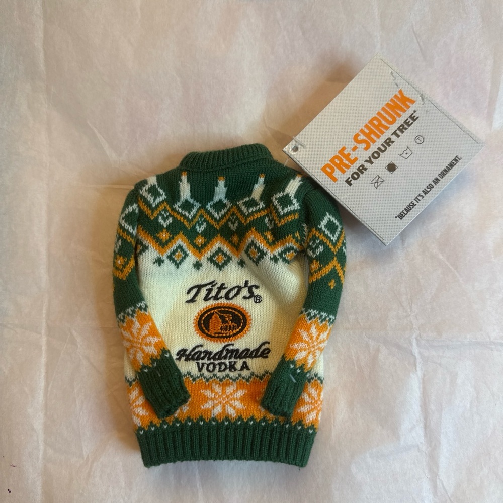 Tito’s bottle sweater coozie Green and Orange Sweater